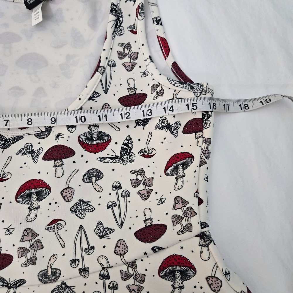 Hot Topic Mushroom Moth Print‎ Skater Dress Women's M Lace Trim Cottagecore Goth - Picture 8 of 9